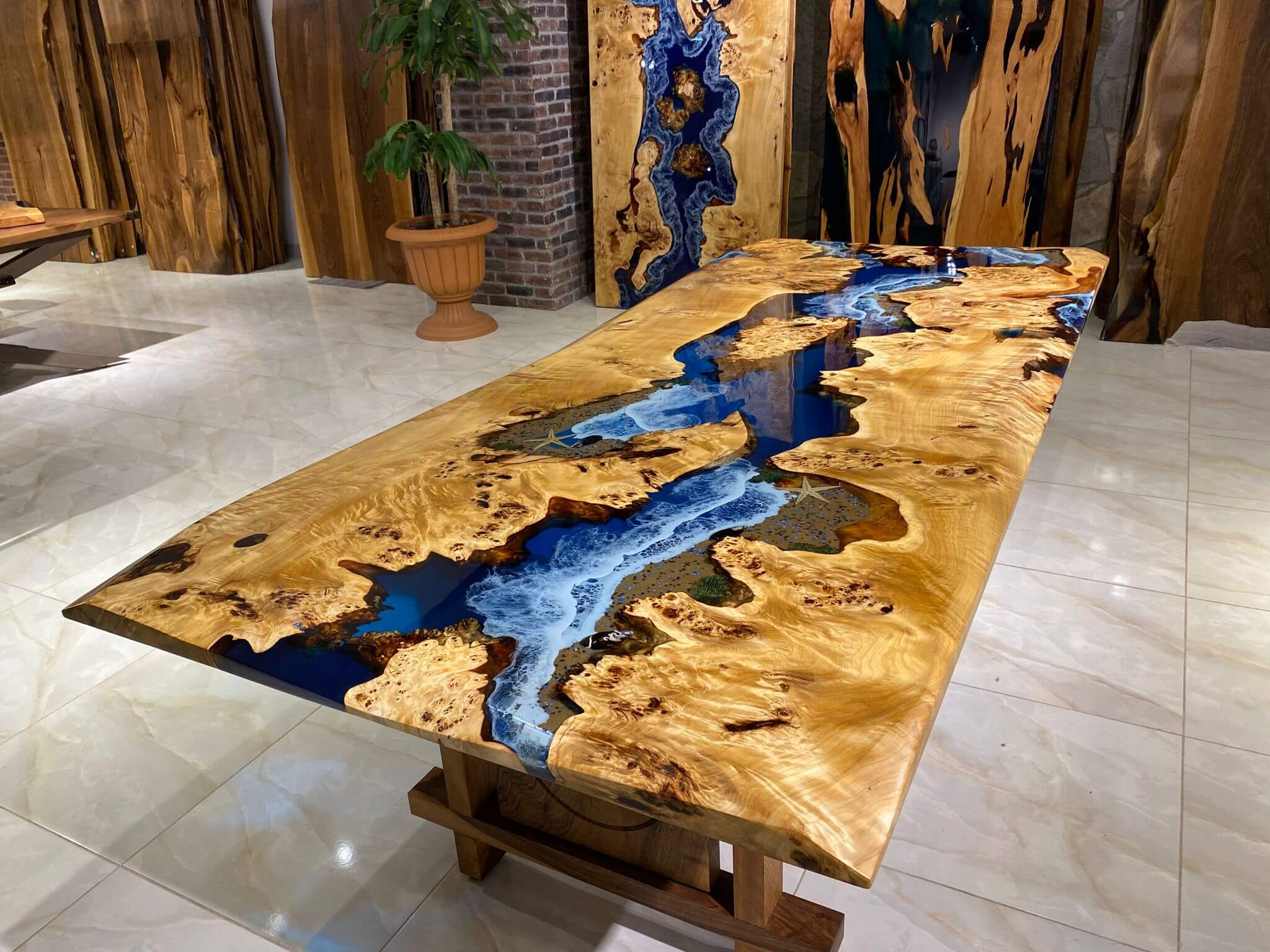 Custom Handmade Live Edge Epoxy Resin Table Top - Gul Natural