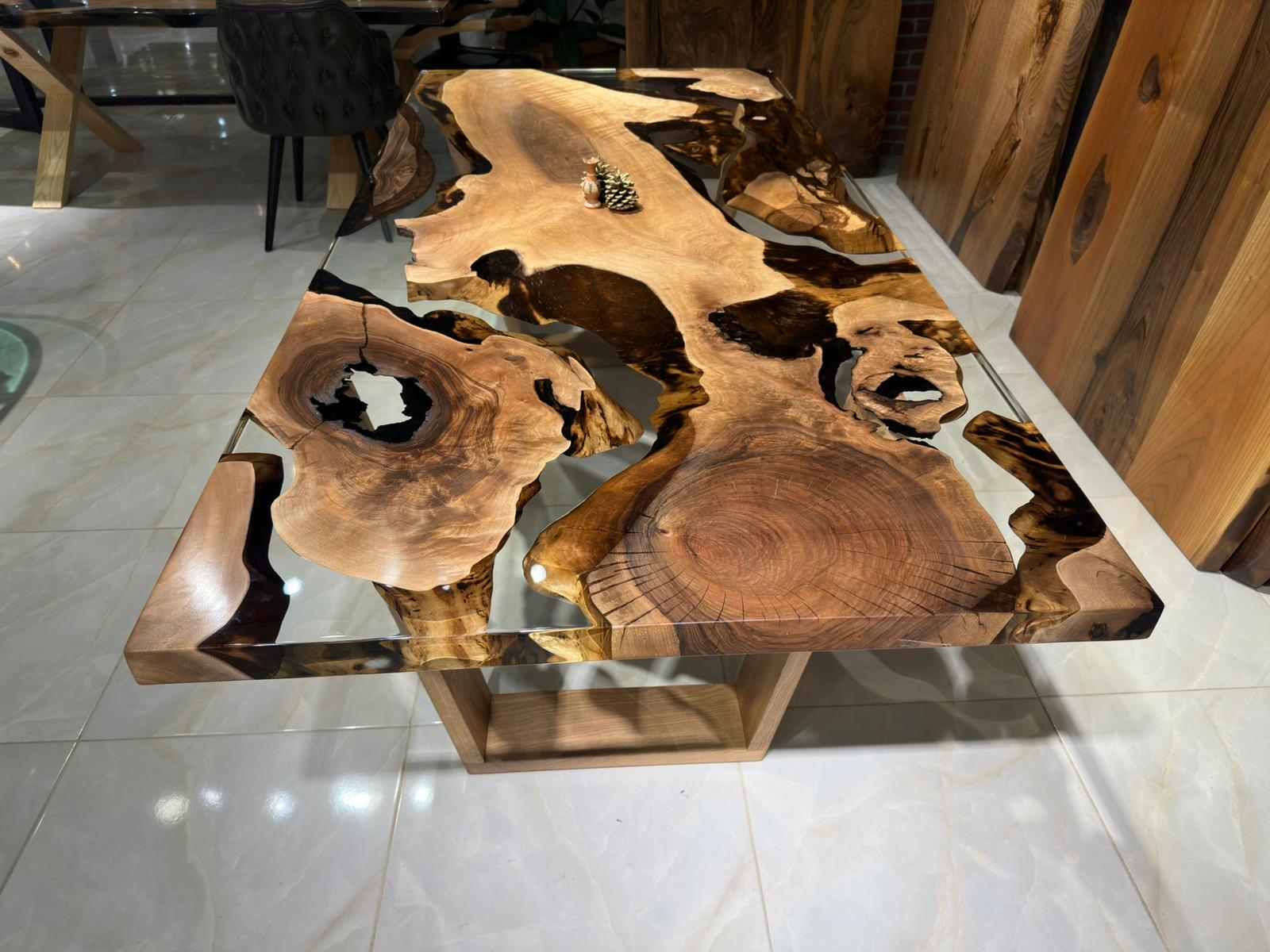 Walnut epoxy dining deals table