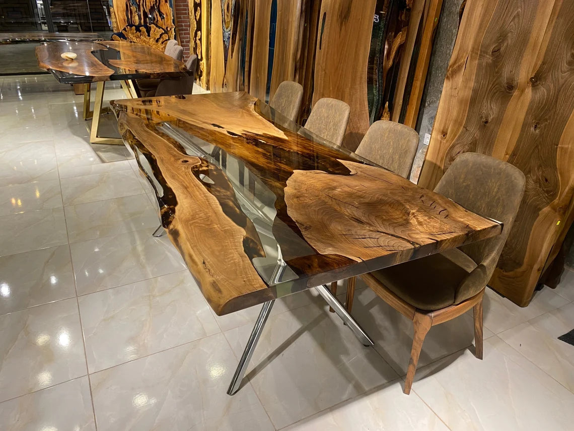 Custom Live Edge Walnut Wood Epoxy Resin Table by Gül Natural Furniture