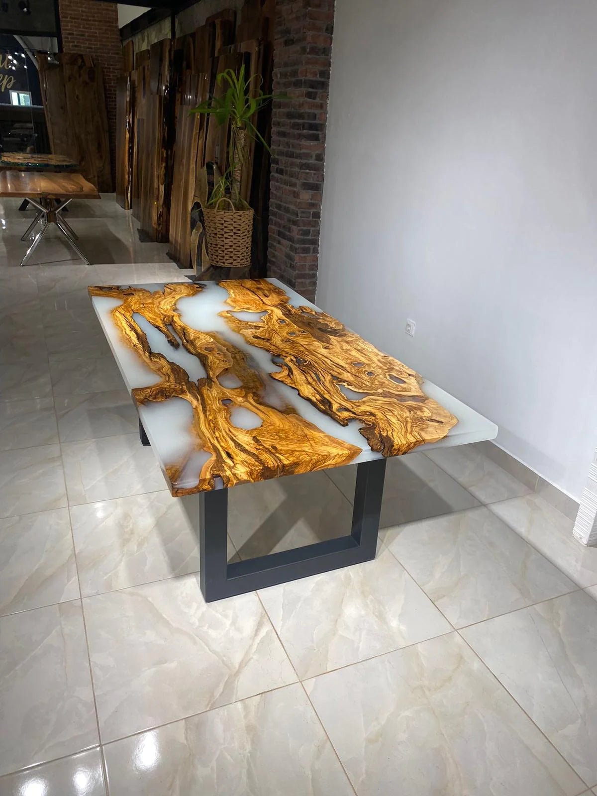 Ancient Olive Epoxy Resin Live Edge Dining Table