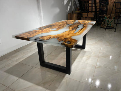 Ancient Olive Epoxy Resin Live Edge Dining Table