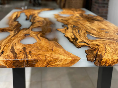 Ancient Olive Epoxy Resin Live Edge Dining Table