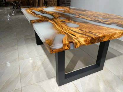 Ancient Olive Epoxy Resin Live Edge Dining Table