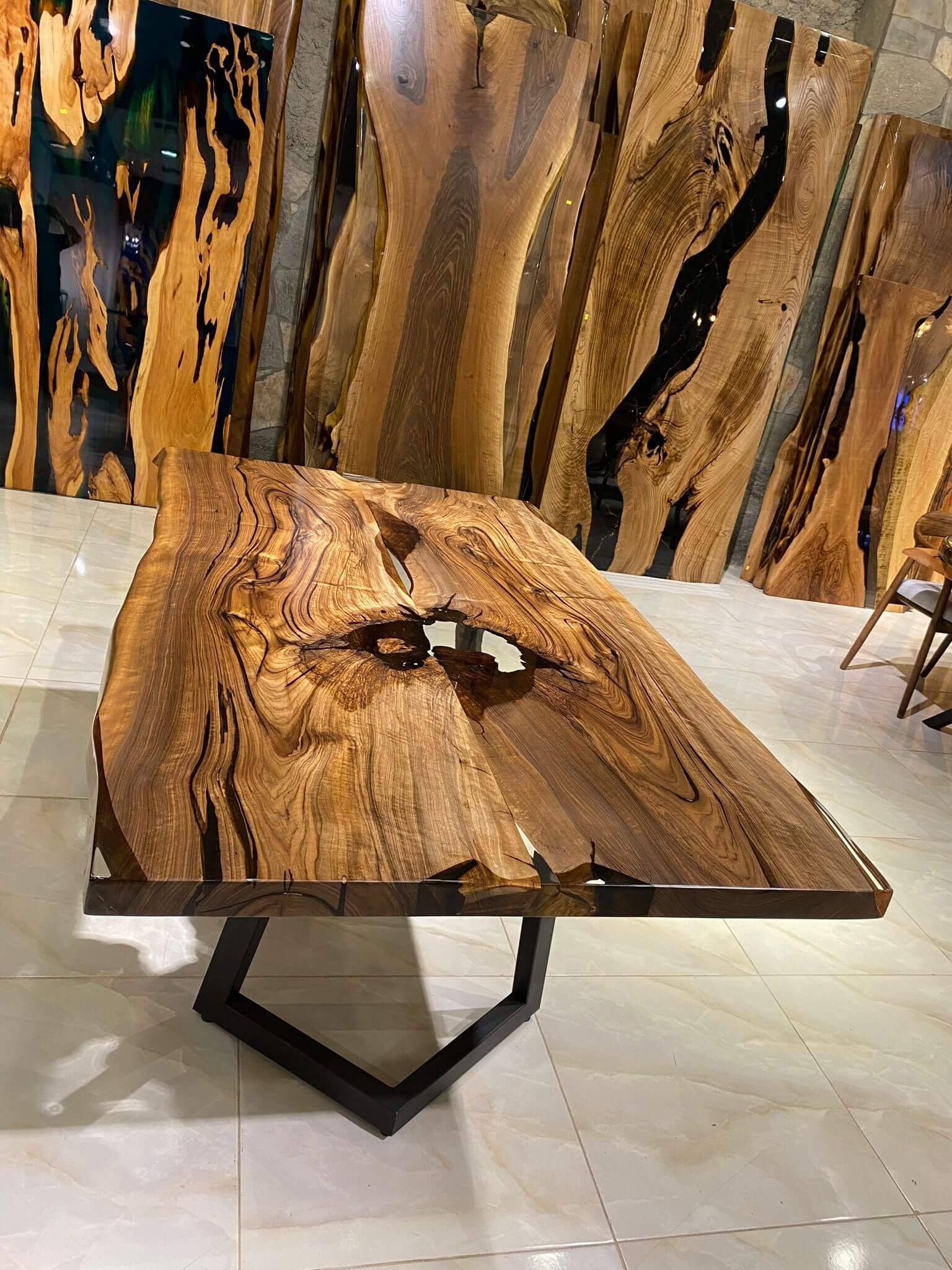 Live edge store epoxy dining table