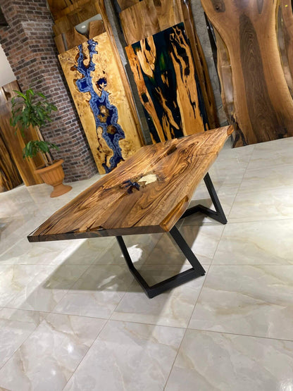 Custom Handmade Live Edge Epoxy Resin Dining Table Gul Natural