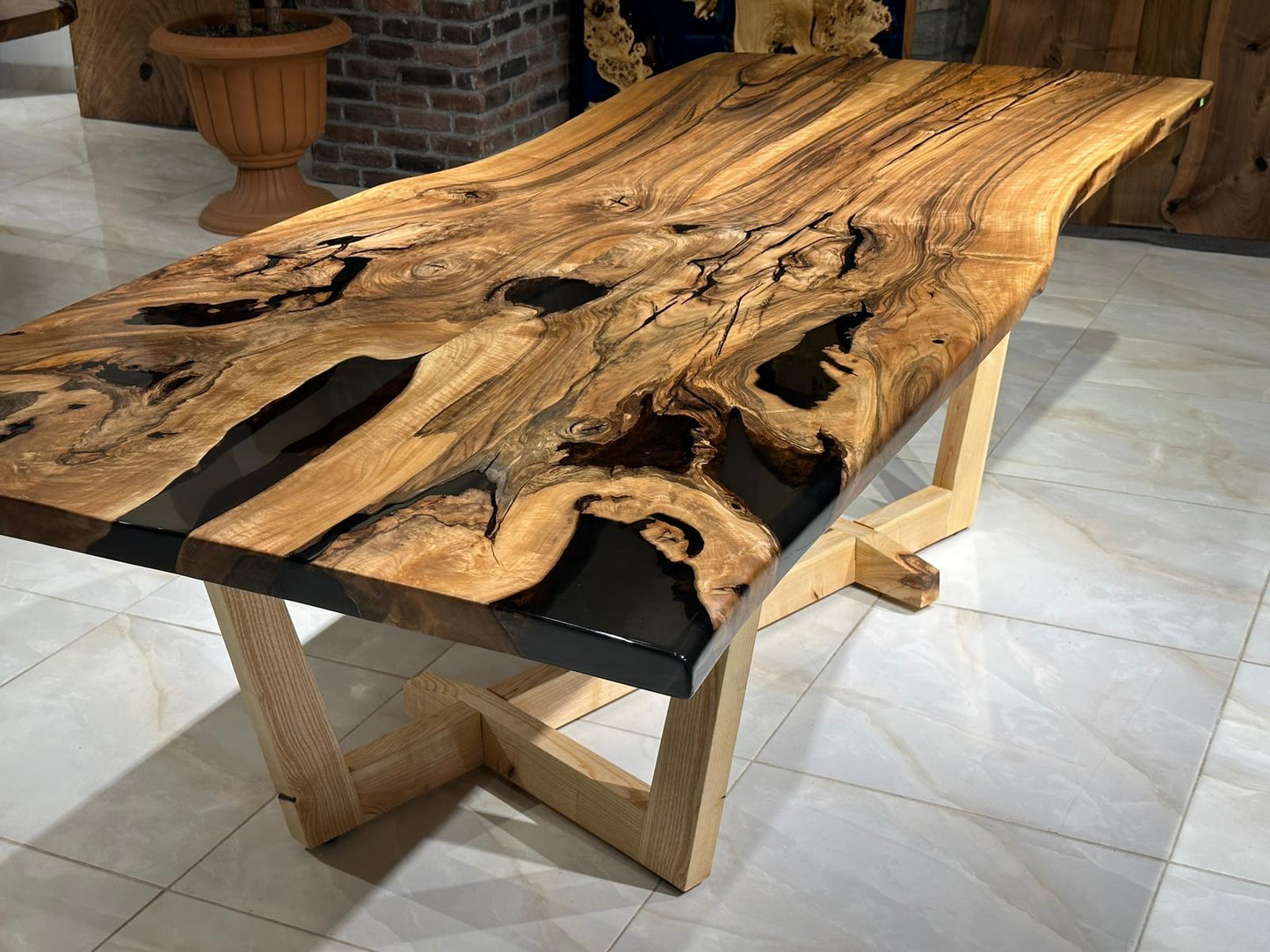Custom live edge epoxy resin table, Black epoxy table by Brave Wood