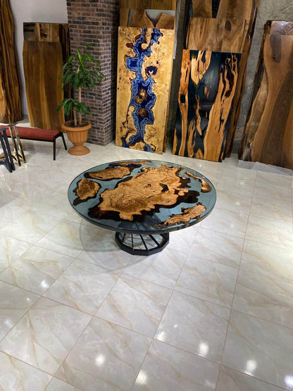 Custom Rounded Epoxy Resine Table Gul Natural