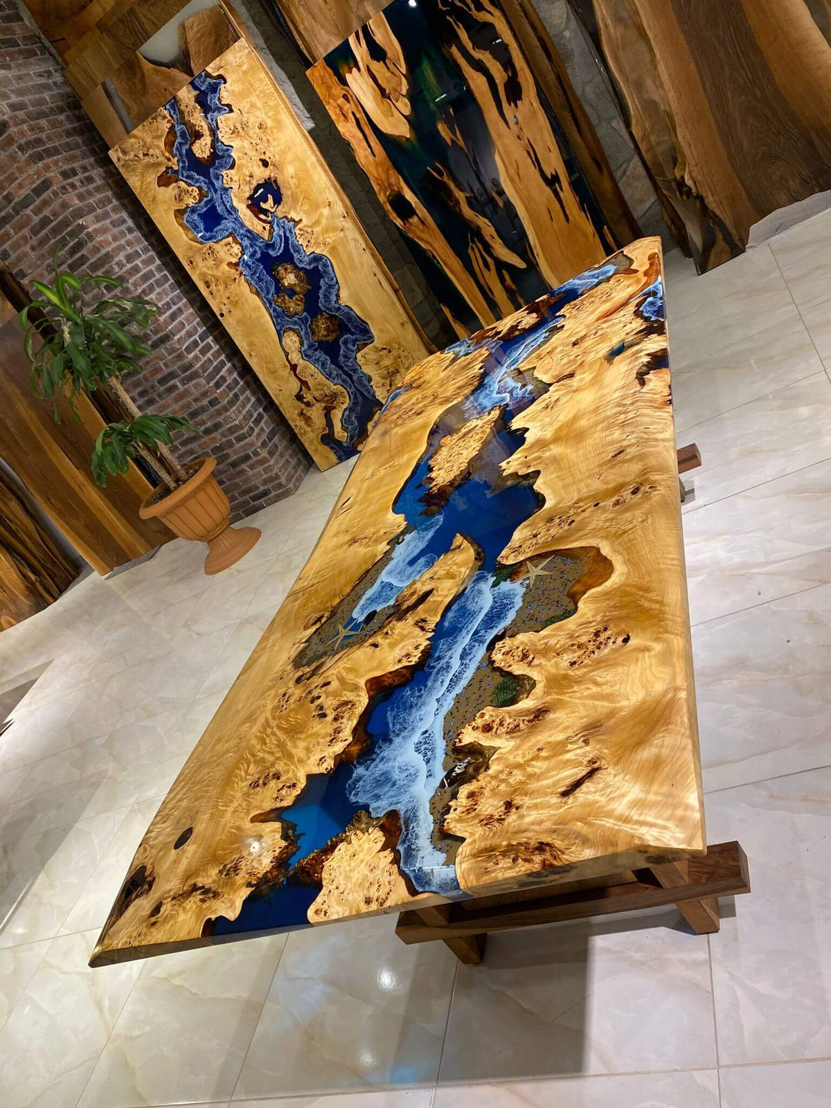 Custom Handmade Live Edge Epoxy Resin Table Top - Gul Natural