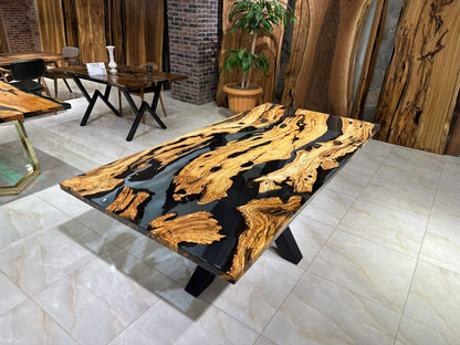 Customized Olive Wood Epoxy Resin Table Gul Natural