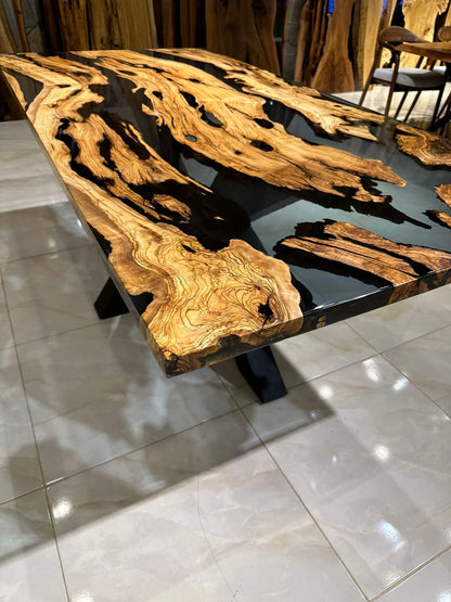 Customized Olive Wood Epoxy Resin Table