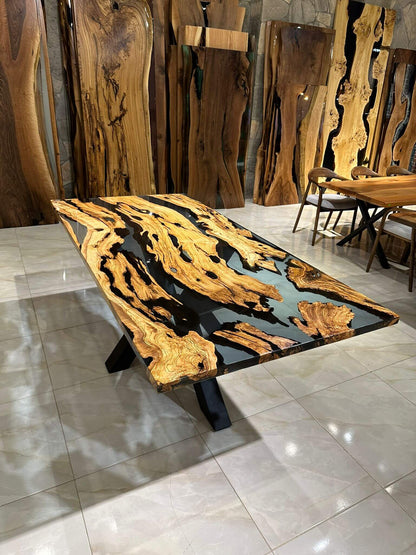 Customized Olive Wood Epoxy Resin Table