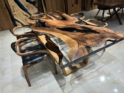 Dark Walnut Wood Epoxy Dining Table