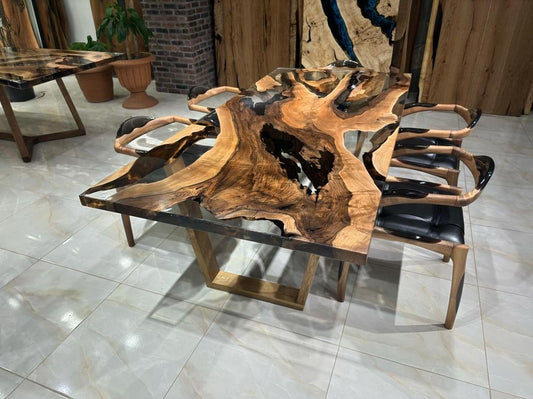 Dark Walnut Wood Epoxy Dining Table