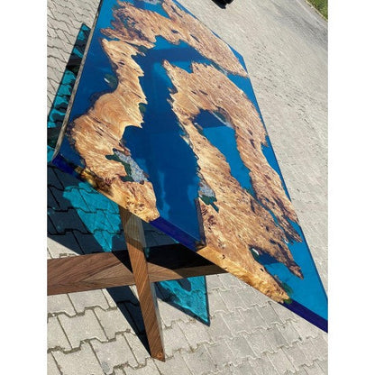 Handmade Poplar Wood Blue Epoxy Resin Table