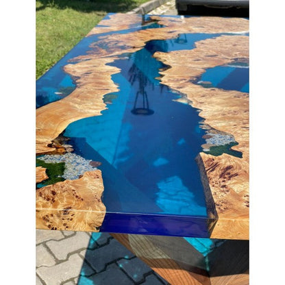 Handmade Poplar Wood Blue Epoxy Resin Table