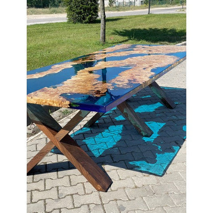 Handmade Poplar Wood Blue Epoxy Resin Table