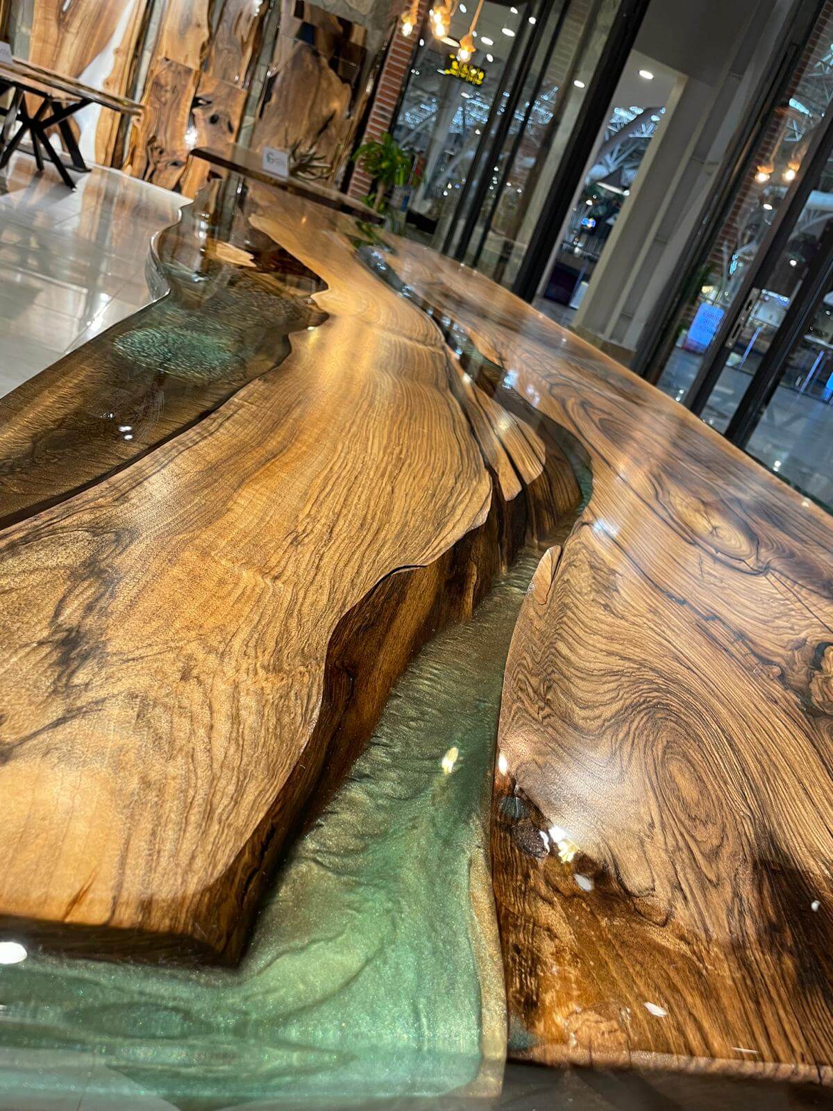 Single Piece 800 Years Old Walnut Wood Epoxy Resin Table