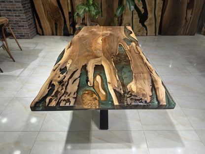 Green-Brown Epoxy Special Live Edge Dining Table