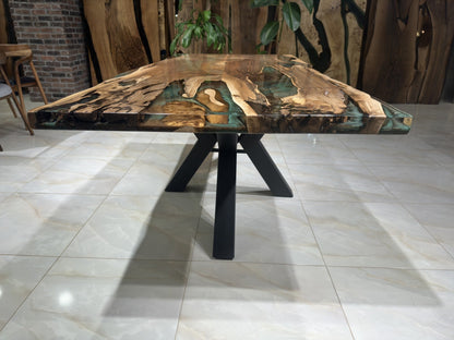 Green-Brown Epoxy Special Live Edge Dining Table