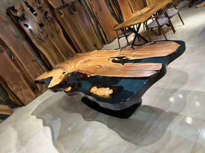 Live Edge Chestnut Wood Epoxy Table