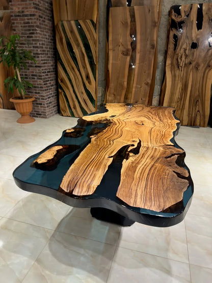 Live Edge Chestnut Wood Epoxy Table