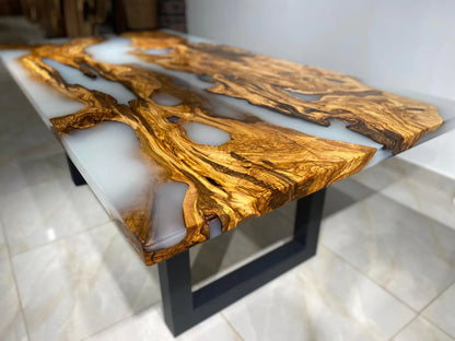 Ancient Olive Epoxy Resin Live Edge Dining Table