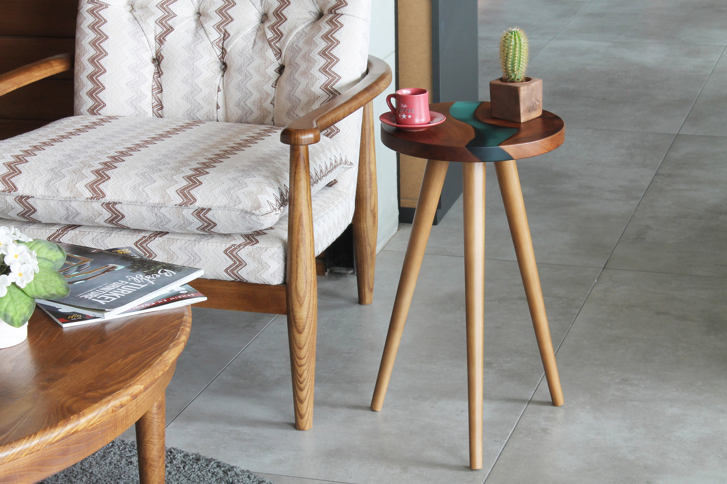 Epoxy Resin Walnut Wood Side Table | End Table | Nightstand