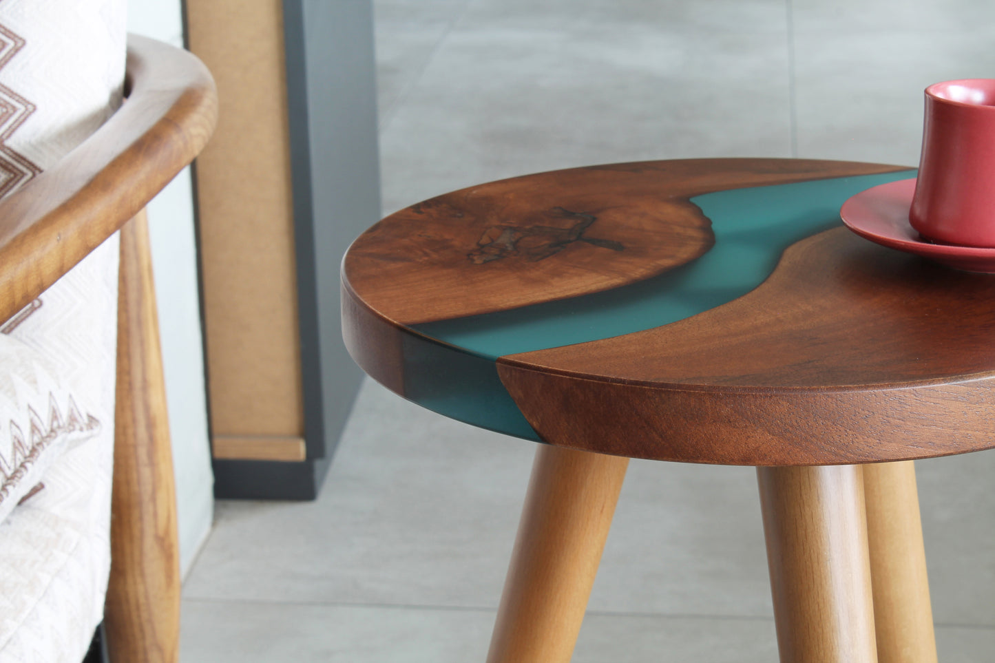 Epoxy Resin Walnut Wood Side Table | End Table | Nightstand