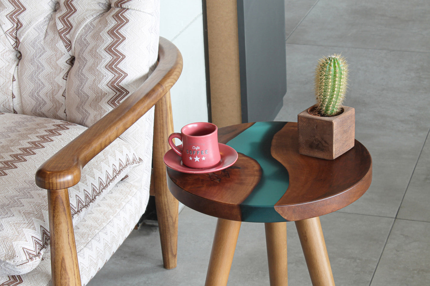 Epoxy Resin Walnut Wood Side Table | End Table | Nightstand