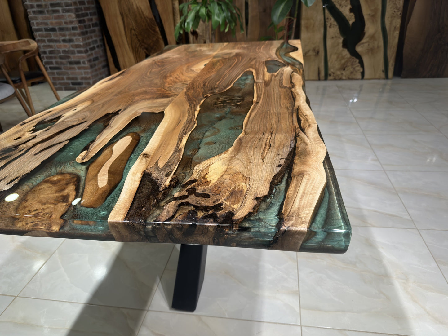 Green-Brown Epoxy Special Live Edge Dining Table 12