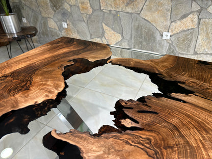 Live Edge Epoxy Waterfall Dark Walnut Dining Table