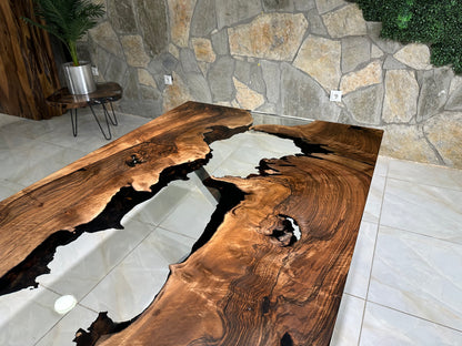 Live Edge Epoxy Waterfall Dark Walnut Dining Table