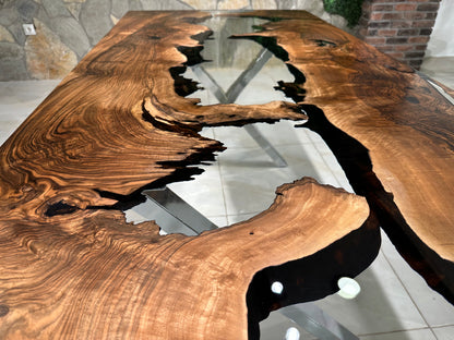 Live Edge Epoxy Waterfall Dark Walnut Dining Table