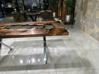 Live Edge Epoxy Waterfall Dark Walnut Dining Table