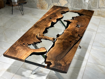 Live Edge Epoxy Waterfall Dark Walnut Dining Table