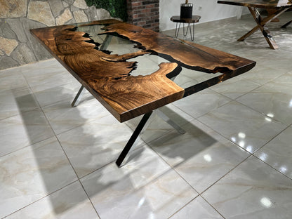 Live Edge Epoxy Waterfall Dark Walnut Dining Table