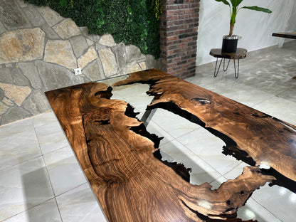 Live Edge Epoxy Waterfall Dark Walnut Dining Table