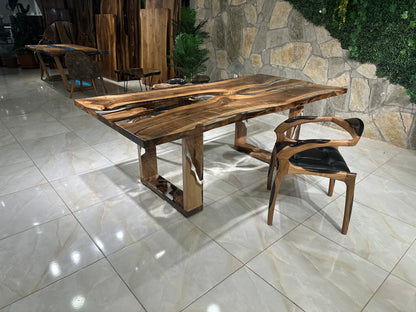 Patterned Transparent Epoxy Resin Walnut Dining Table