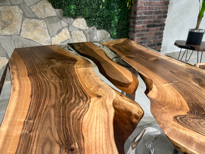 Patterned Transparent Epoxy Resin Walnut Dining Table